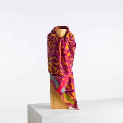 CARRE 90X90 "HERBES FOLLES" ROSE/ORANGE