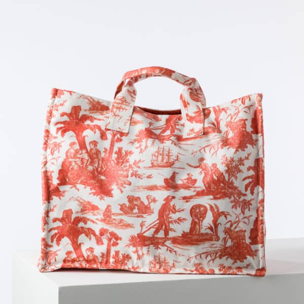SAC CABAS "PAUL ET VIRGINIE" ORANGE -TOILE ENDUITE