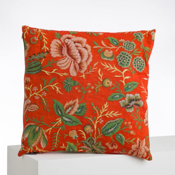 COUSSIN TISSE 48X48 "FLEURS STYLISEES" ORANGE