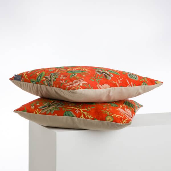 COUSSIN TISSE 48X48 "FLEURS STYLISEES" ORANGE – Image 2