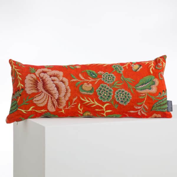 COUSSIN TISSE 28X58 "FLEURS STYLISEES" ORANGE