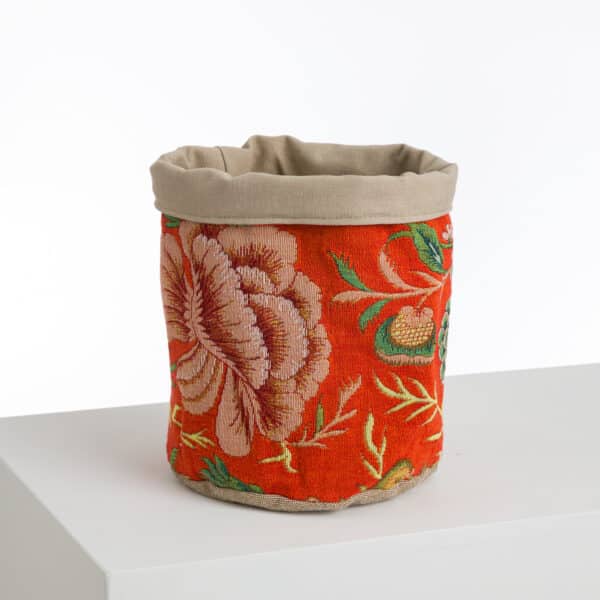 CACHE-POT TISSé "FLEURS STYLISEES" ORANGE