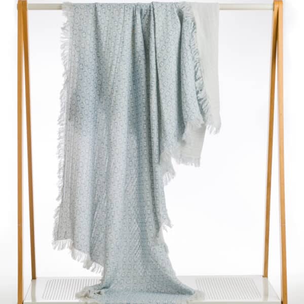 PLAID GAZE DE COTON "FLEURS sur FOND PICOTE" BLEU ou vert