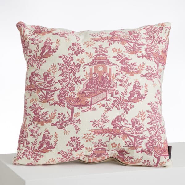 COUSSIN TISSE 48/48 "LE CHINOIS A LA BROUETTE" ROSE