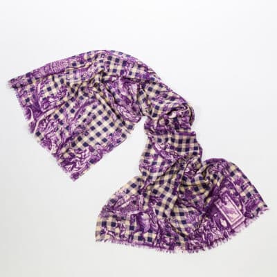 ECHARPE MERINOS ET SOIE - VICHY MARINE/VIOLET