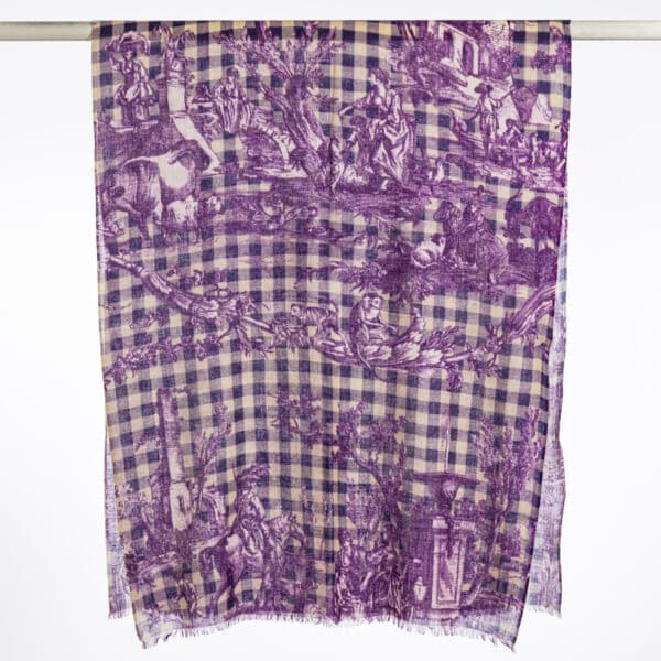 ECHARPE MERINOS ET SOIE - VICHY MARINE/VIOLET – Image 3