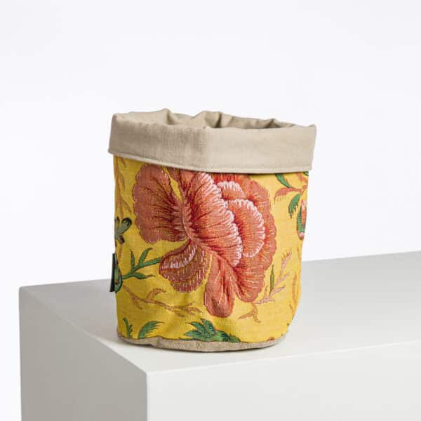 CACHE POT TISSE "FLEURS STYLISEES" JAUNE