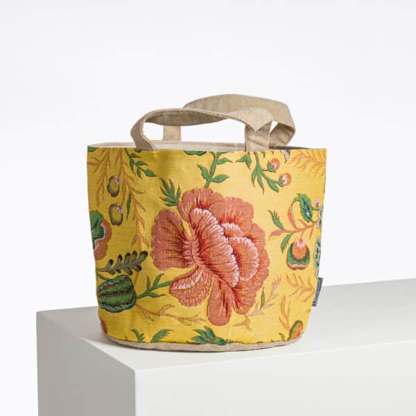 PANIER TISSE "FLEURS STYLISEES" JAUNE