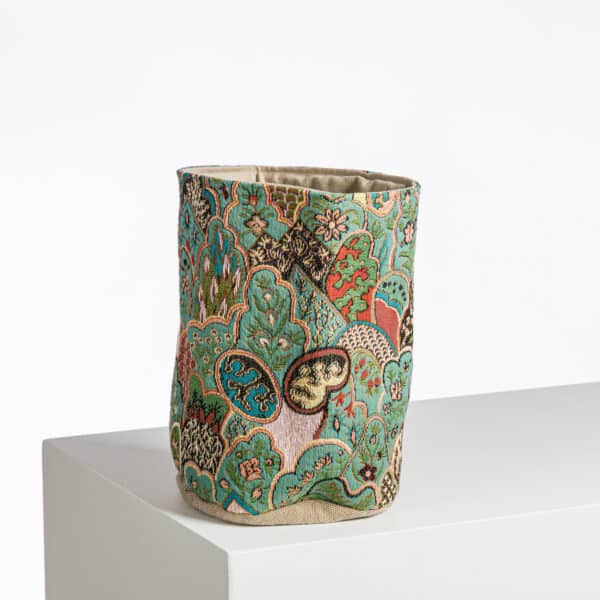 CACHE POT TISSE "IMBRIQUE CHINOIS" BLEU