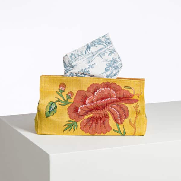BOITE A MOUCHOIRS "FLEURS STYLISEES" JAUNE