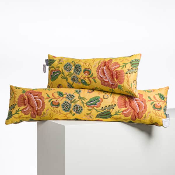 COUSSIN TISSE 22X88 "FLEURS STYLISEES" JAUNE – Image 2