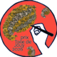 Une main tenant un pinceau colore un motif en forme de cerveau avec des motifs floraux jaunes sur un fond rouge. En dessous, "prix Toile de Jouy 2026" fait référence au Musée de la Toile de Jouy. - Musée de la Toile de Jouy