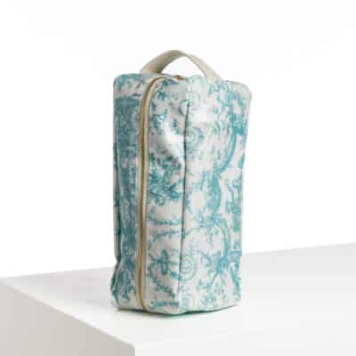 TROUSSE DE TOILETTE RECTANGULAIRE ENDUITE "COURONNEMENT DE LA ROSIERE" BLEU LAGON