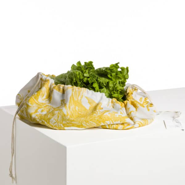 SAC A SALADE "4 PARTIES DU MONDE" JAUNE BOUTON D'OR