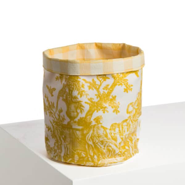 CACHE POT/CORBEILLE "4 PARTIES DU MONDE" JAUNE BOUTON D'OR