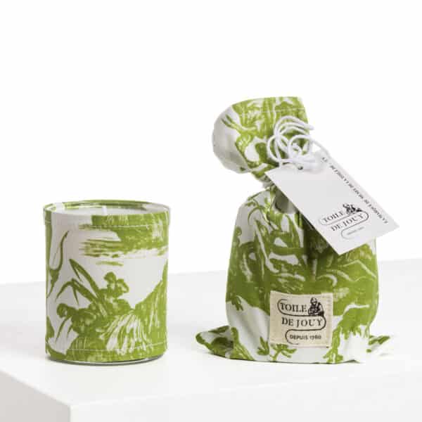 BOUGIE ET SON POCHON "4 PARTIES DU MONDE" VERT JUNGLE