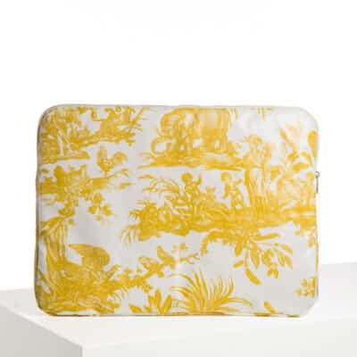 HOUSSE ORDINATEUR ENDUITE "4 PARTIES DU MONDE" JAUNE BOUTON D'OR