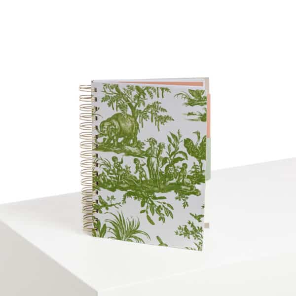 CARNET SPIRALES "4 PARTIES DU MONDE" VERT JUNGLE