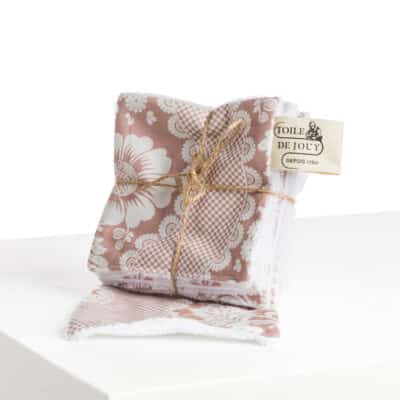 SEMAINIER DE LINGETTES "FLEURS STYLISEES SUR MONTANTS ONDULANTS" ROSE POUDRE