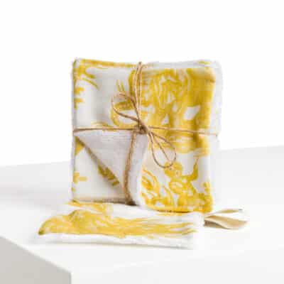 SEMAINIER DE LINGETTES "4 PARTIES DU MONDE" JAUNE BOUTON D'OR