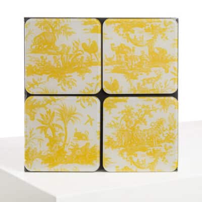 SOUS-VERRES /4  "4 PARTIES DU MONDE" JAUNE BOUTON D'OR