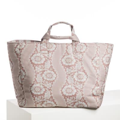 CABAS DE PLAGE "FLEURS STYLISEES" ROSE POUDRE