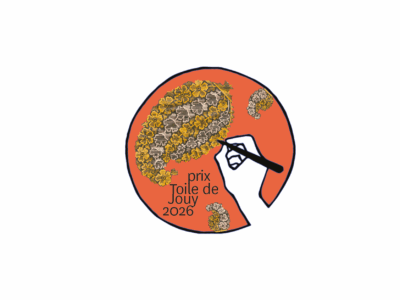 Une main tenant un stylo colorie un motif cachemire composé de livres et de fleurs jaunes sur un cercle orange. Le texte "Prix Toile de Jouy 2026" apparaît, célébrant la créativité et l'art. - Musée de la Toile de Jouy