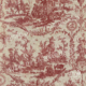 Motif traditionnel de toile de Jouy en rouge sur crème, inspiré des motifs du Musée de la Toile de Jouy, représentant des scènes pastorales avec des personnages, des animaux, des arbres et des architectures dans un design français complexe du XVIIIe siècle. - Musée de la Toile de Jouy