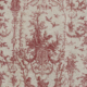 Motif de toile rouge et blanche représentant des scènes pastorales, des oiseaux, des arbres et des motifs tourbillonnants ornés, avec des chérubins et des médaillons. Les détails complexes évoquent un style vintage et classique inspiré par le Musée de la Toile de Jouy. - Musée de la Toile de Jouy