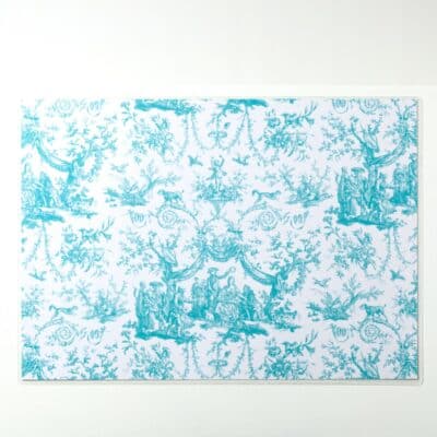 SET DE TABLE PLASTIFIE "COURONNEMENT DE LA ROSIERE" BLEU LAGON