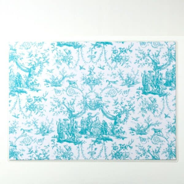 SET DE TABLE PLASTIFIE "COURONNEMENT DE LA ROSIERE" BLEU LAGON