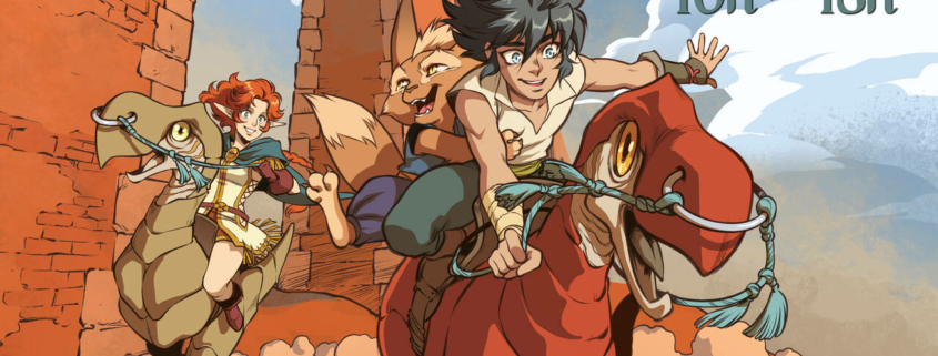 Affiche du 32e Festival de la BD à Buc, mettant en scène des personnages animés chevauchant des animaux sous une arche rouge. Fêtez la bande dessinée les 11 et 12 octobre 2025, de 10 h à 18 h, au Gymnase Simone Entrée libre de tout voile !. - Musée de la Toile de Jouy