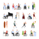 Une collection d'illustrations montrant des personnes souffrant de divers handicaps s'adonnant à des activités telles que les repas, l'éducation des enfants, la peinture, l'exercice, le piano, le sport, la danse, le travail et la vie sociale au Musée de la Toile de Jouy. - Musée de la Toile de Jouy