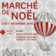 Affiche du Marché de Noël des 6 et 7 décembre 2025 au Musée de la Toile de Jouy, avec des motifs festifs, une montgolfière rayée, des informations sur les activités gratuites et le marché des créateurs du Marché de Noël. - Musée de la Toile de Jouy