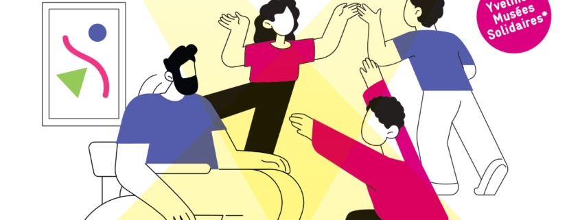 Affiche pour la Semaine de la Culture & du Handicap dans les Yvelines, France, représentant des personnes illustrées, dont une en fauteuil roulant, au milieu de formes abstraites jaunes. Dates de l'événement : 29 novembre-7 décembre 2025. Le texte met en évidence les événements liés à la culture inclusive. - Musée de la Toile de Jouy